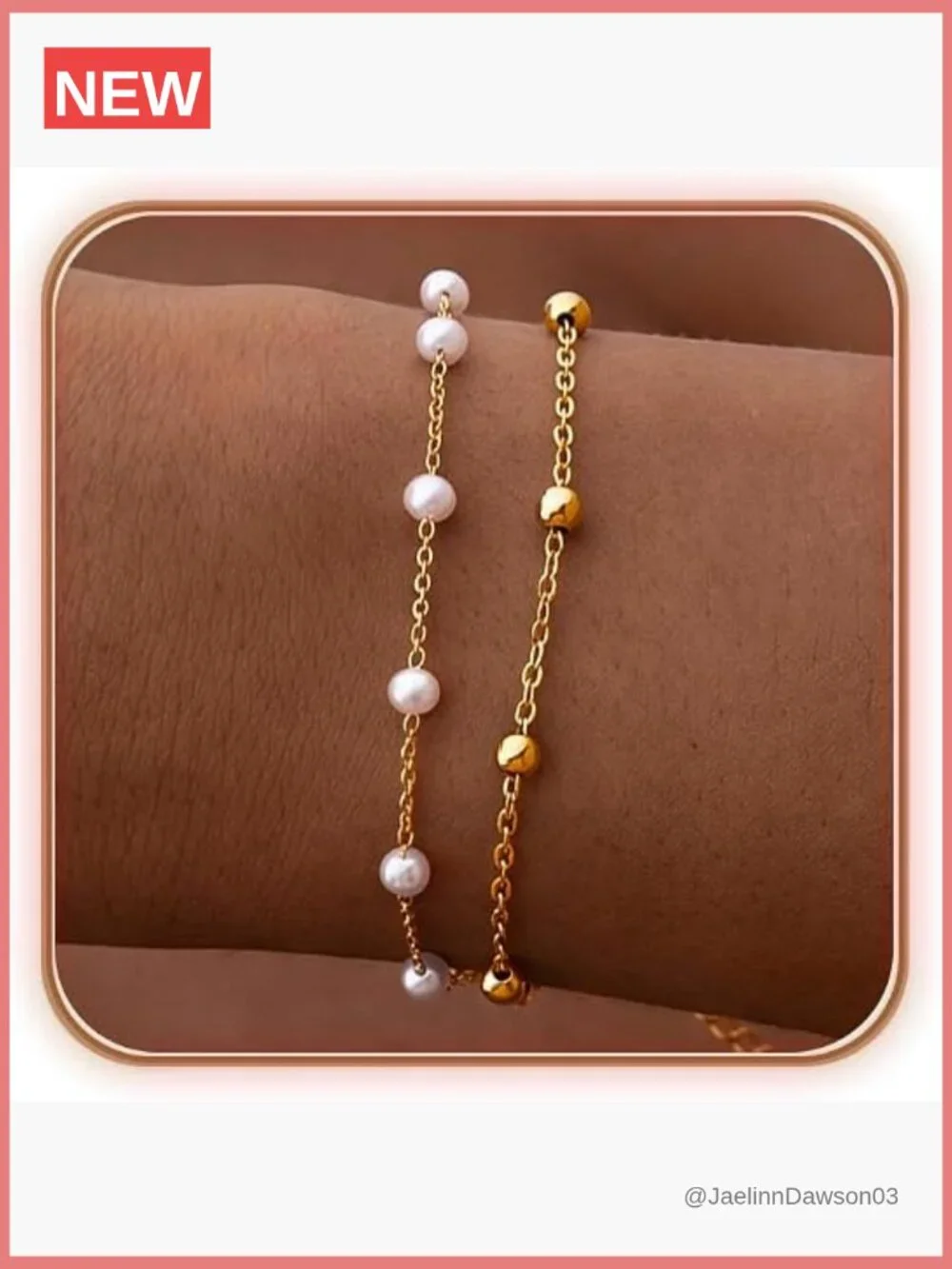 14K Gold Plated Pearl Bracelets Set Dainty Stackable Chain Bracelet for Women